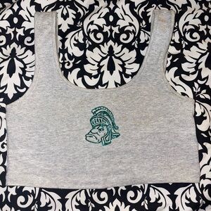 Gray Crop Top with msu Spartan head  Embroidery